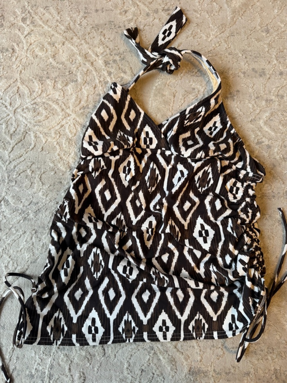 Lands' End brown Black and White Halter One-Piece ruched tankini Swim Top-4